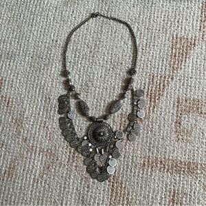 Silver Coin Boho Festival Statement Necklace